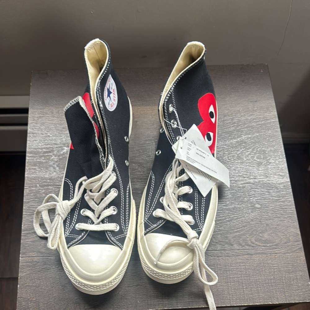 Converse Black High-Tops with Red Heart Design